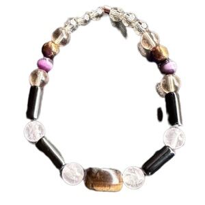 Handmade tiger eye rose quartz black obsidian bracelet stretch